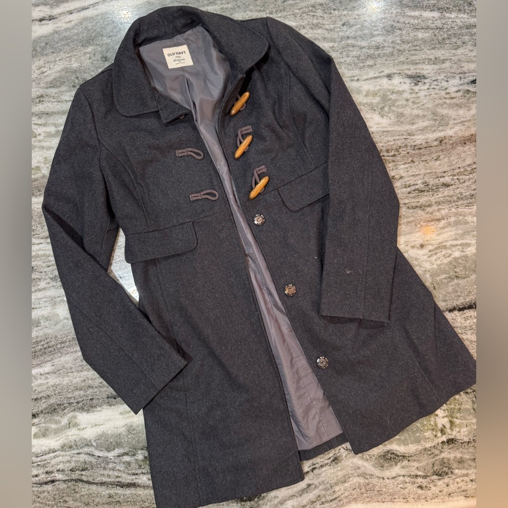 Old Navy Charcoal Trench Coat with Toggle Closures Women’s Size Medium